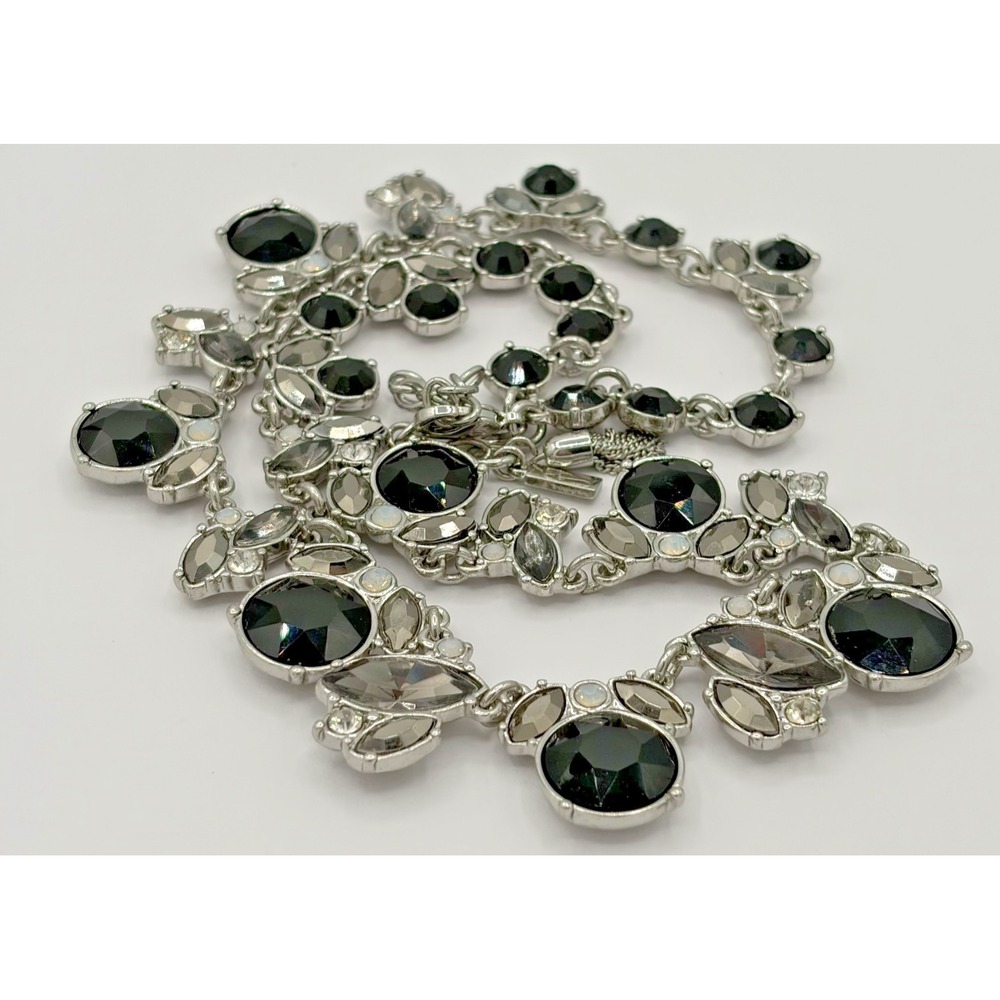 Simply Vera Vera Wang Black Grey Faux Opal Statement Necklace Silver Tone
